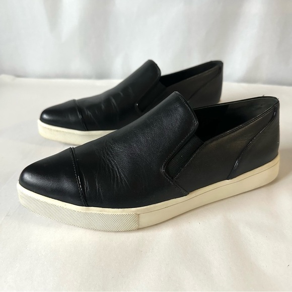 Vince Paeyre Black Leather Cap Toe Slip On Pointed Toe Sneakers - Picture 5 of 10